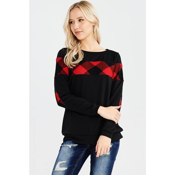 NWT!!  Red & Black Plaid Top with Elbow Patches - Picture 3 of 8